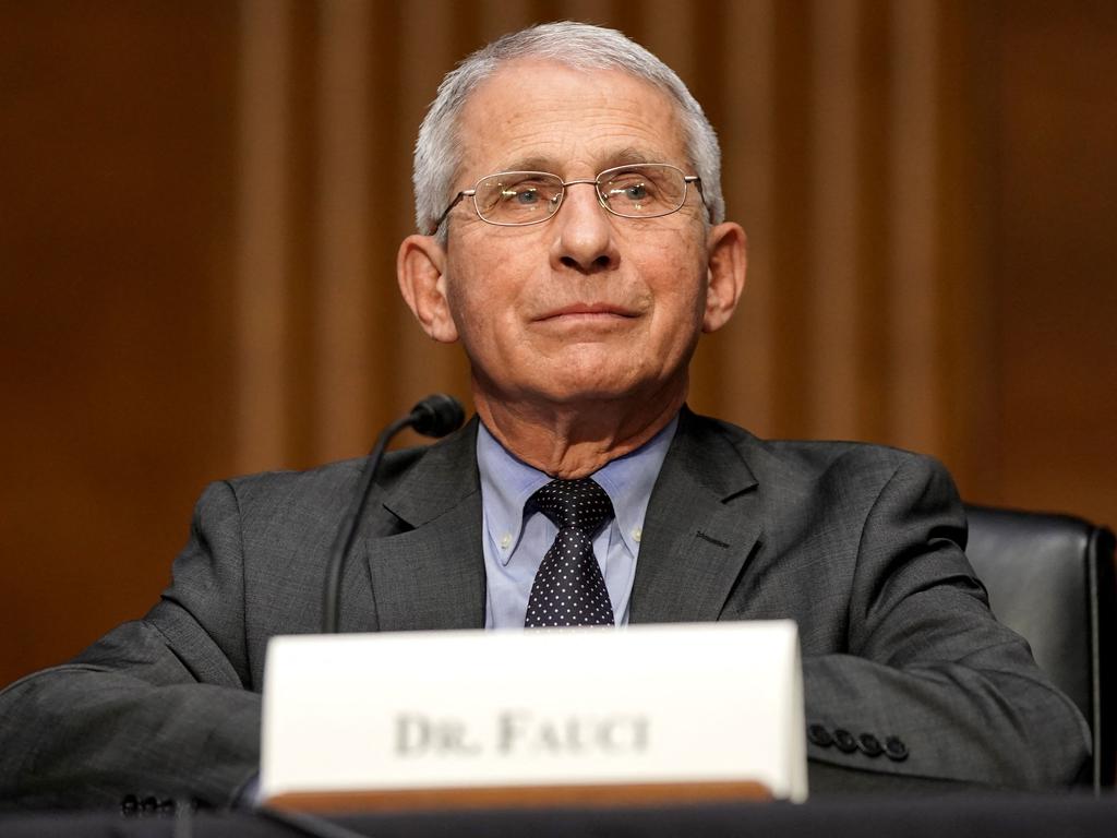 Dr. Anthony Fauci, director of the National Institute of Allergy and Infectious Diseases, speaks during a Senate Committee hearing. Picture: AFP