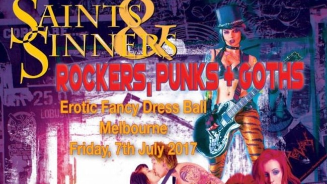 The flyer for Friday night's Saints &amp; Sinners ball in Melbourne.
