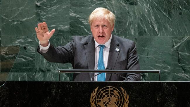 British Prime Minister Boris Johnson addresses the 76th session UN General Assembly. Picture: AFP