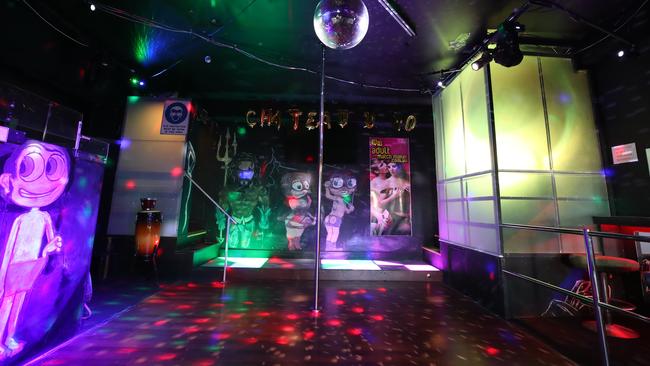 The dance floor looks like any other dance floor, except for the stripper pole and the ‘glory hole’ booth which is to the left. Picture Glenn Hampson