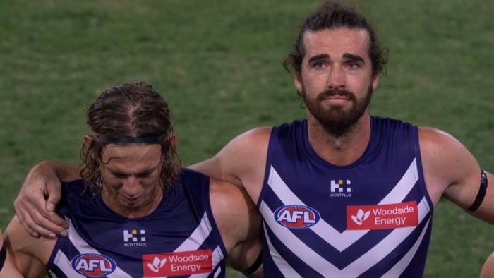 Emotional scenes pre-game as Fremantle paid tribute to late teammate Cam McCarthy.