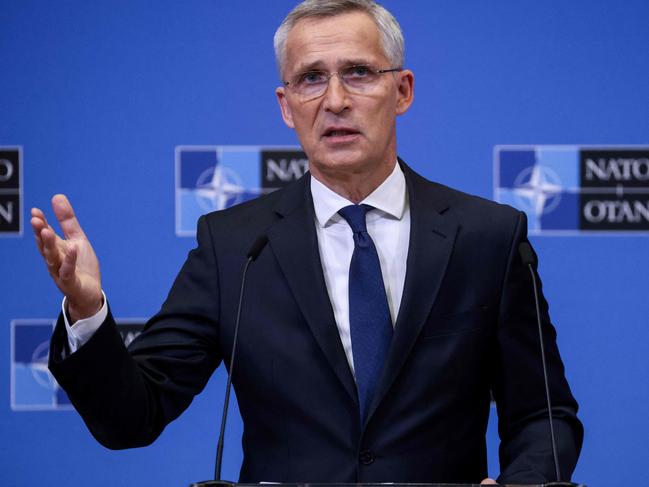 NATO Secretary-general Jens Stoltenberg gestures as he speaks during a press conference to preview the NATO Summit in Madrid at the NATO headquarters in Brussels. Picture: AFP