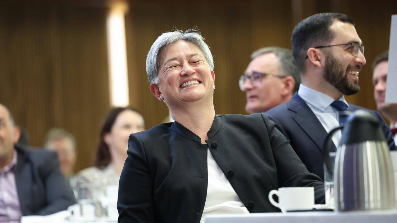 Senator Penny Wong laughs when mentioned at the event. Picture: Jason Edwards / NewsWire