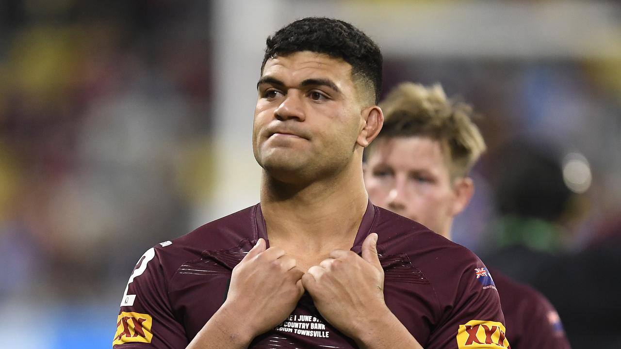 TOWNSVILLE, AUSTRALIA – JUNE 09: David Fifita of the Maroons walks from the field after losing game one of the 2021 State of Origin series between the New South Wales Blues and the Queensland Maroons at Queensland Country Bank Stadium on June 09, 2021 in Townsville, Australia. (Photo by Ian Hitchcock/Getty Images)