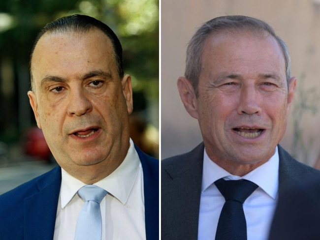 ARL Commission chairman Peter V'landys, left, and WA Premier Roger Cook.