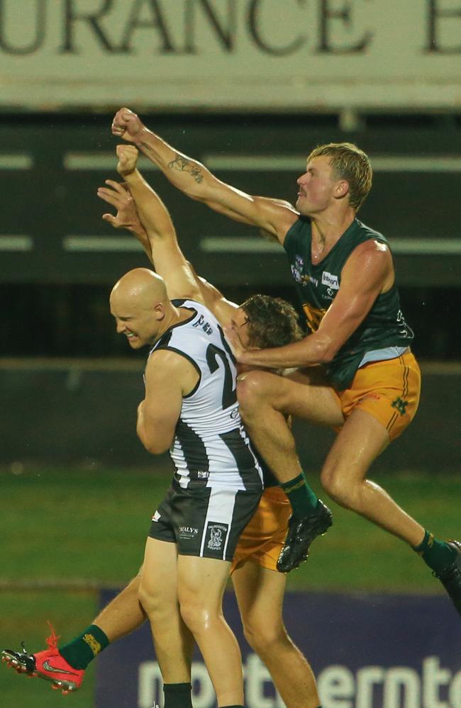 Gary Ablett Jr leaps for the ball for Palmerston against St Mary’s. Picture: Glenn Campbell