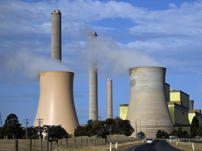 Loy Yang power station is seen in the La Trobe Valley east of Melbourne, Thursday, April 12, 2018. Turnbull was attending the launch of a coal to hydrogen initiative. (AAP Image/Julian Smith) NO ARCHIVING