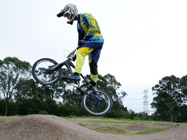 Declan in action at the Penrith BMX Club track in St Marys. Picture: Matt Sullivan