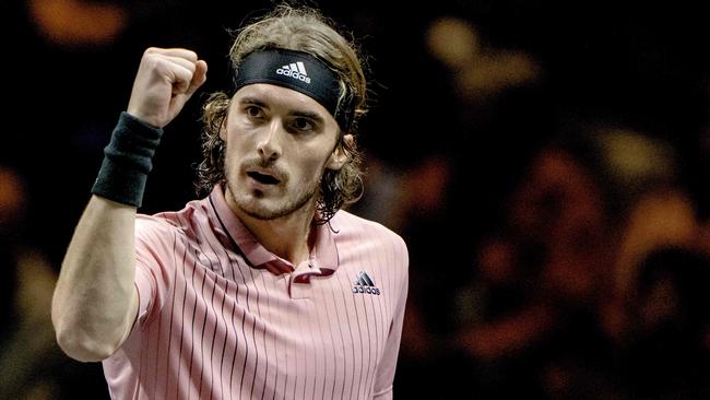 Greece’s Stefanos Tsitsipas celebrates his victory over Alex de Minaur in the Rotterdam quarter-finals. Picture: AFP