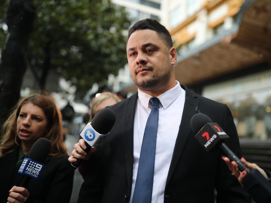 Jarryd Hayne pictured when he was found guilty of counts of sexual assault. Picture: Christian Gilles