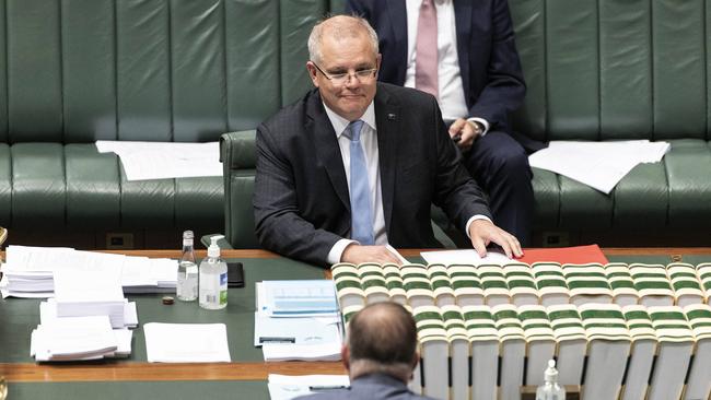 Prime Minister Scott Morrison with Leader of the Opposition Anthony Albanese during Question Time in the House of Representatives on Wednesday. Picture: Gary Ramage