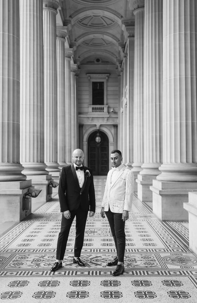 Peter Drozd and Timothy Adamidis wed at Leonda by the Yarra in Hawthorn. Picture: APL Photography