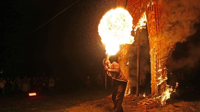 Mid Winter Festival from the Ranelagh Recreation Grounds. Marcus Gibbon sets the wicker man, Big Willie on fire. Picture Zak Simmonds