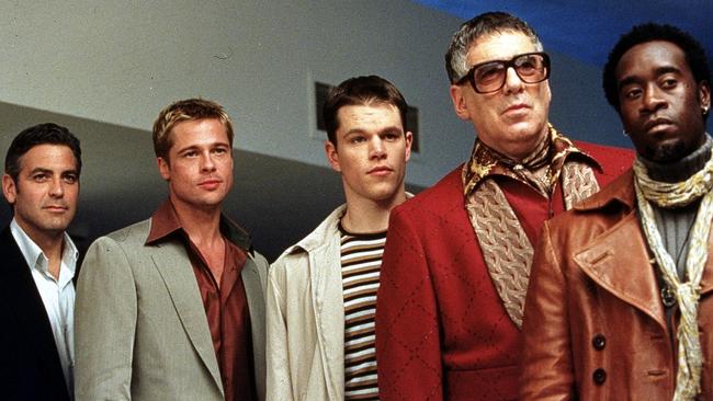 Actors George Clooney, Brad Pitt, Matt Damon, Elliott Gould and Don Cheadle feature in the re-make of the film Ocean's Eleven.