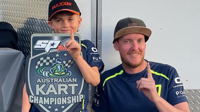 Brock Nolan (left) is a young karter on the rise, currently second in the Cadet 9 championship. Picture: Brock Nolan racing.