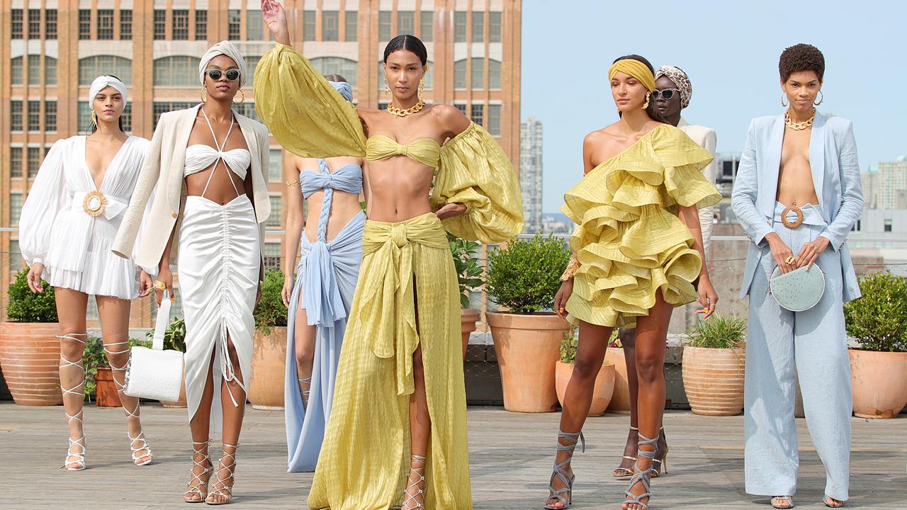 NEW YORK, NEW YORK – SEPTEMBER 15: Models pose for the Bronx &amp; Banco presentation during September 2020 – New York Fashion Week: The Shows at Spring Studios Terrace on September 15, 2020 in New York City. (Photo by Arturo Holmes/Getty Images for Bronx &amp; Banco)