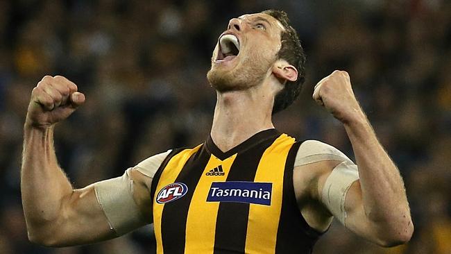 Ty Vickery celebrates a goal for Hawthorn, where he is trying to reinvigorate his career. Picture: Wayne Ludbey