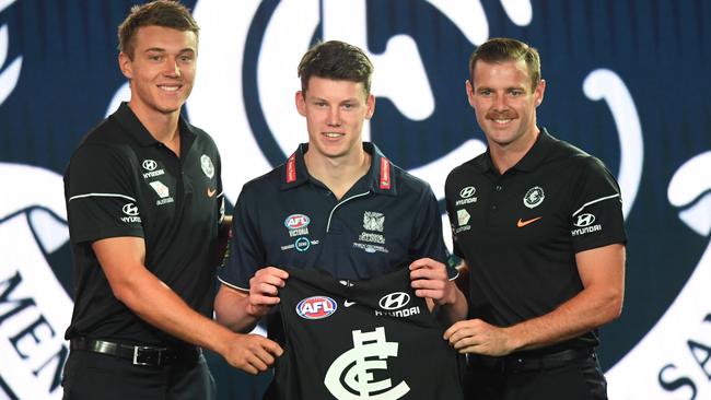 Sam Walsh (centre) will get every chance to showcase his talents at the Blues. Picture: AAP Images