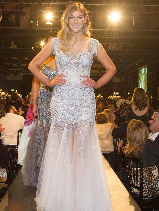 Mary Mehajer models her eveningwear at the Miss Lebanon Australia 2016 pageant. Picture: Paradisepro/Facebook