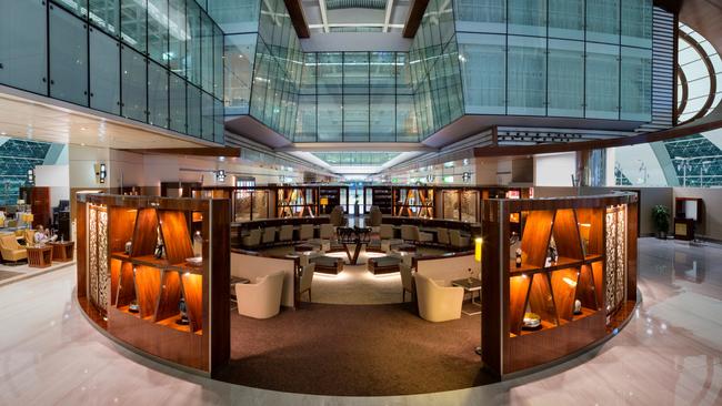 The Emirates business class lounge in Dubai.