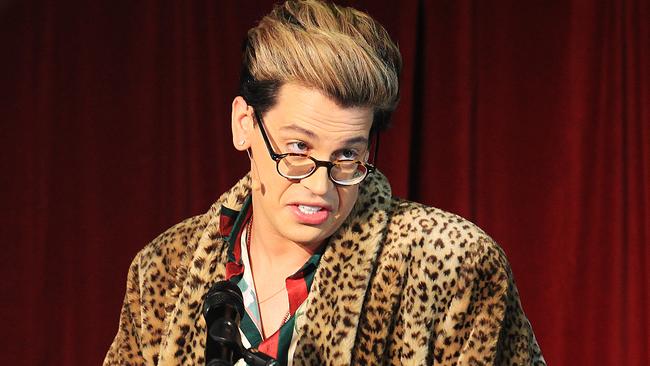 Milo Yiannopoulos on stage at Le Montage in Lilyfield.