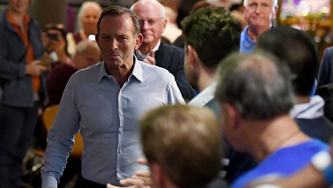 Former Prime Minister and Warringah Liberal candidate Tony Abbott arrives to concede defeat at Manly Leagues Club in Brookvale, Sydney, Saturday, 18 May, 2019. (AAP Image/Bianca De Marchi)