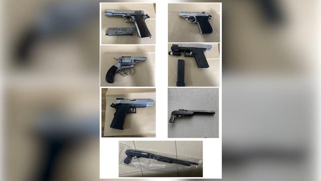 Footage released by Queensland Police of weapons allegedly used by Karlie Mahoney, Luka Haskell, Alex Relph and Lacey Brookes, who were arrested over a June drive-by shooting in Waterford