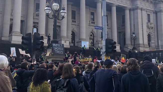 Protesters converge on Victoria’s Parliament on Tuesday. Picture: Twitter