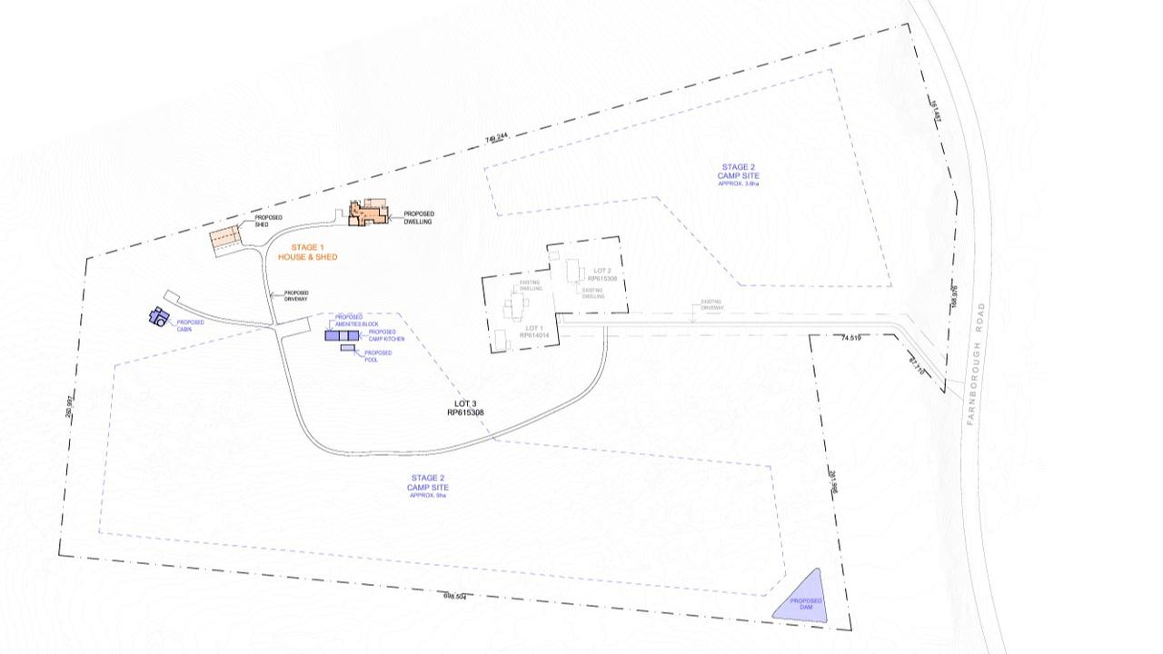 Plans for the camp site and house on Farnborough Road.