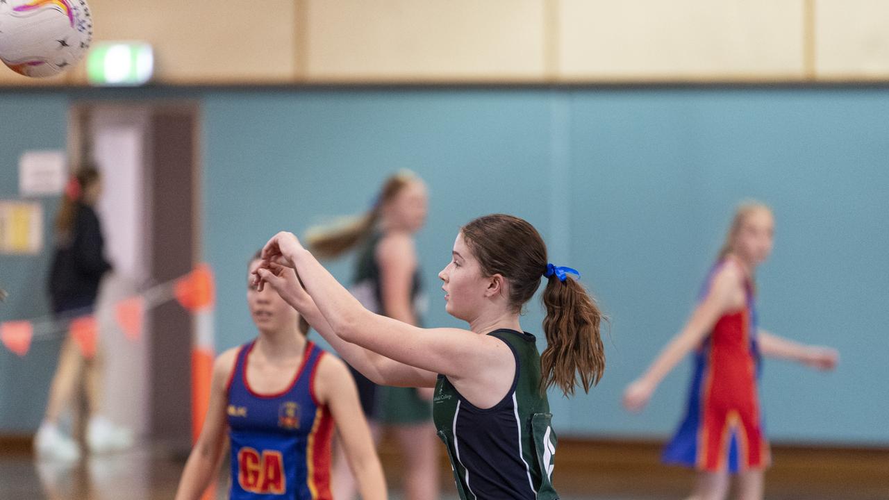 Jessica Mitchell of St Ursula's Junior Development against Downlands Junior C in Merici-Chevalier Cup netball at Salo Centre, Friday, July 19, 2024. Picture: Kevin Farmer