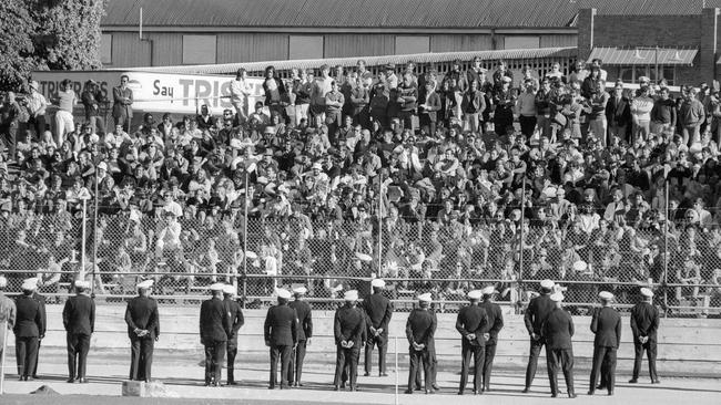 Police monitor the crowd during the Springboks game against Queensland at the Brisbane Exhibition Grounds in 1971.