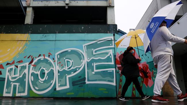 A message painted on the wall in Macquarie Street, Liverpool. Picture: Jonathan Ng