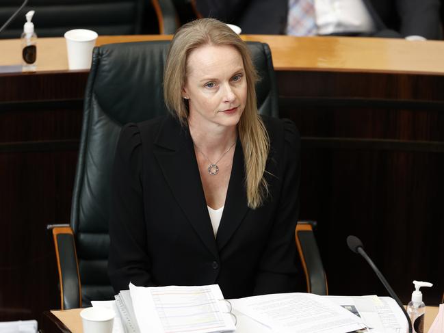 Health Minister Sarah Courtney during question time in State Parliament. Picture: Zak Simmonds