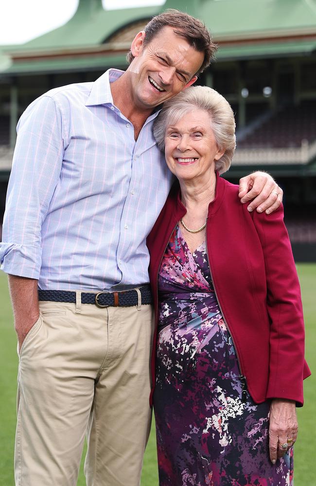 Daphne Benaud with Fox Cricket's Adam Gilchrist. Picture: Brett Costello