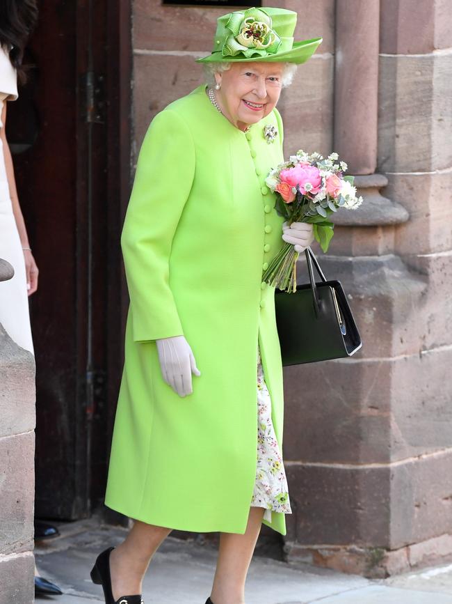 The Queen in lime green in 2018. Picture: Karwai Tang/WireImage