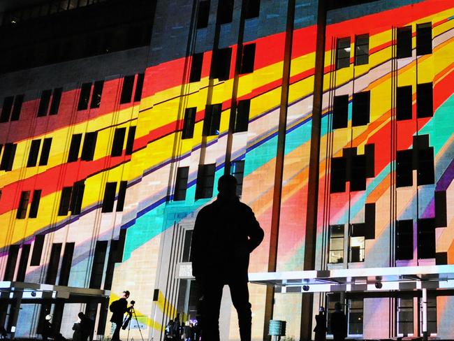 Using digital 3D mapping technology, images by the German design collective Urbanscreen are projected onto the walls of the Museum of Contemporary Art (MCA) during the opening of the VIVID Sydney festival of light on May 25, 2012. VIVID -- one of the largest annual festivals of its kind in the world -- features 60 light art installations by Australian and international artists until June 11.  AFP PHOTO / Torsten BLACKWOOD Picture: Afp