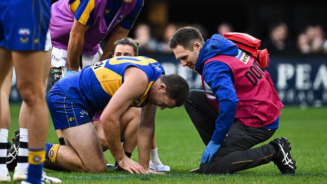 Jeremy McGovern’s season could be over. Picture: Daniel Carson/AFL Photos via Getty Images