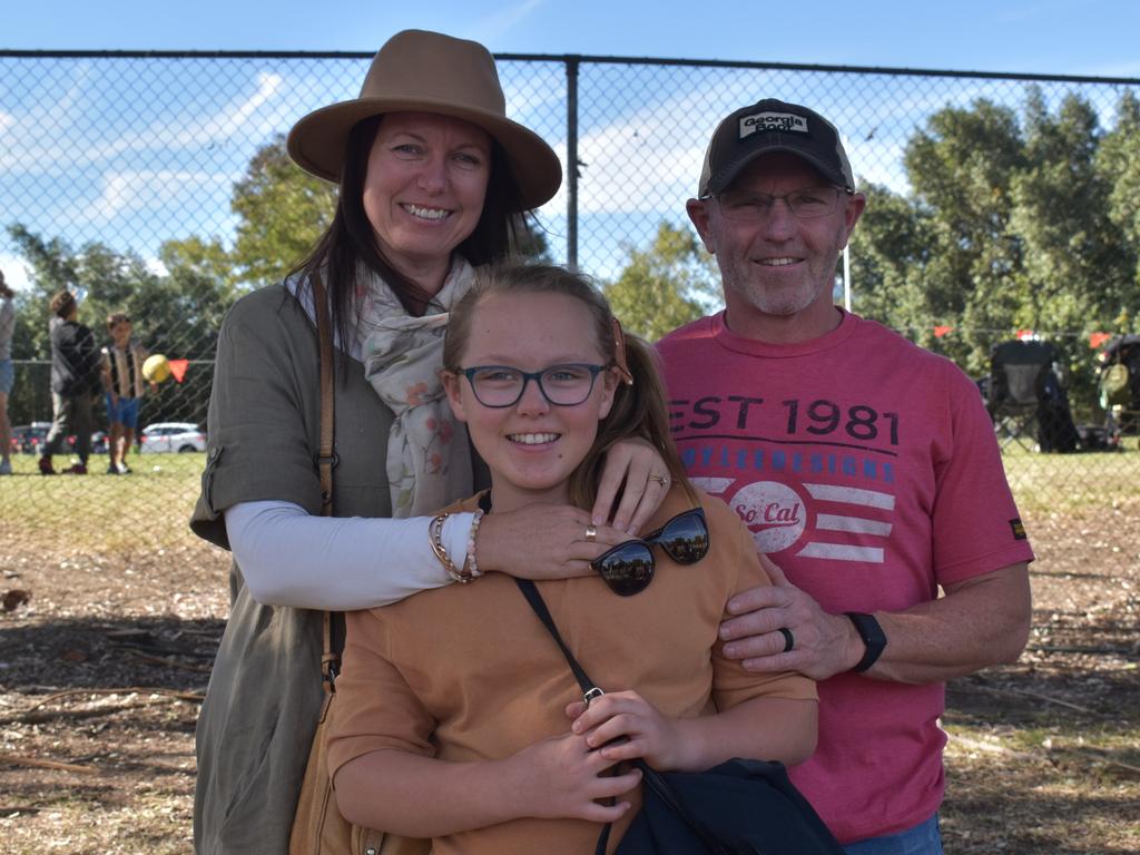 Rockhampton's Samantha, Georgia and Michael Wearne at the Queensland Country Rugby Union Championships in Rockhampton, July 1, 2023.