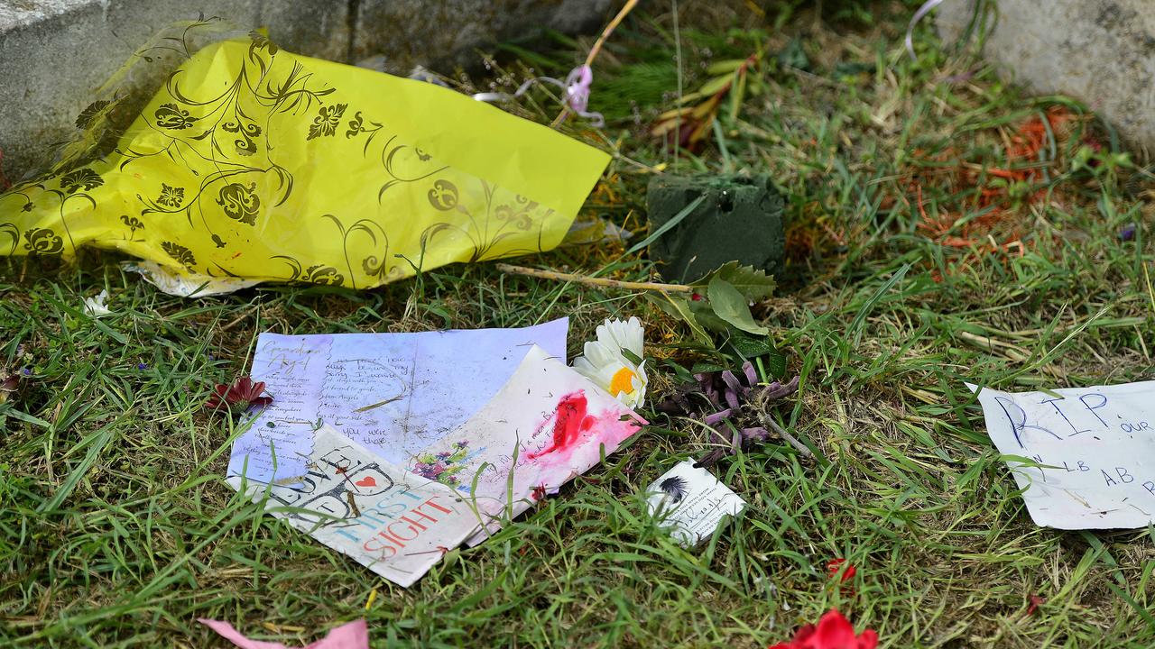 A roadside memorial for four teenagers who died in a car accident last week has suffered extensive damage overnight. PICTURE: MATT TAYLOR.