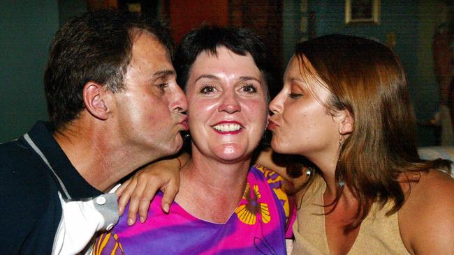 Jann Stuckey with husband Richard and daughter Olivia on election night 2004. Picture: Glenn Hampson.