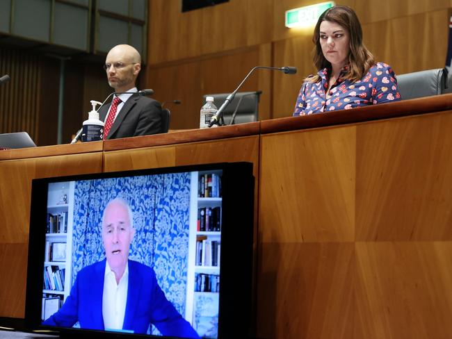 Former prime minister Malcolm Turnbull appeared at the Senate inquiry into media diversity via videolink. Picture: NCA NewsWire/Gary Ramage