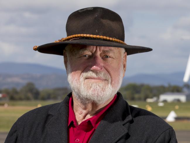 19/04/2019: Phillip Adams stands on the tarmac of Scone Airport in the Hunter Valley after news of his un-ceremonial expulsion from Qantas' exclusive Chairman's Lounge. PIC: Peter Stoop for The Australian