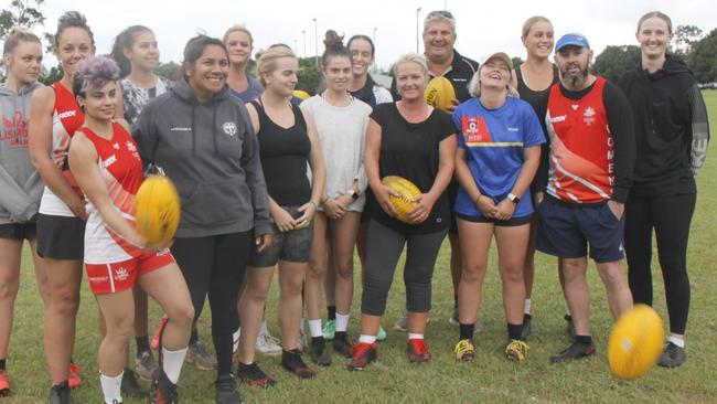 SUPER SQUAD: New Lismore Swans Women's team coach, Ken McPherson (back row third from right), said the 2021 team which combines experienced and new players, "has terrific potential." Assistant coach Salvatore Scholl is second from right. Photo: Alison Paterson