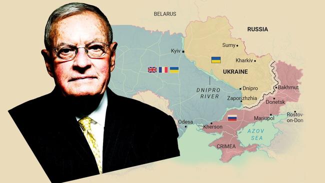 General Keith Kellogg and, right, how his plan for Ukraine might look. Picture-graphic: The Times