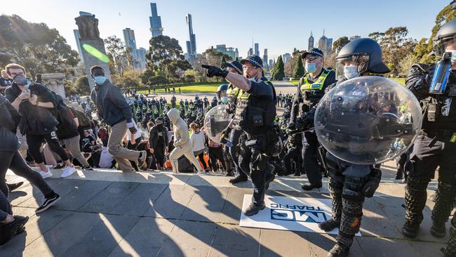 Police disperse protesters on Wednesday. Picture: Jason Edwards