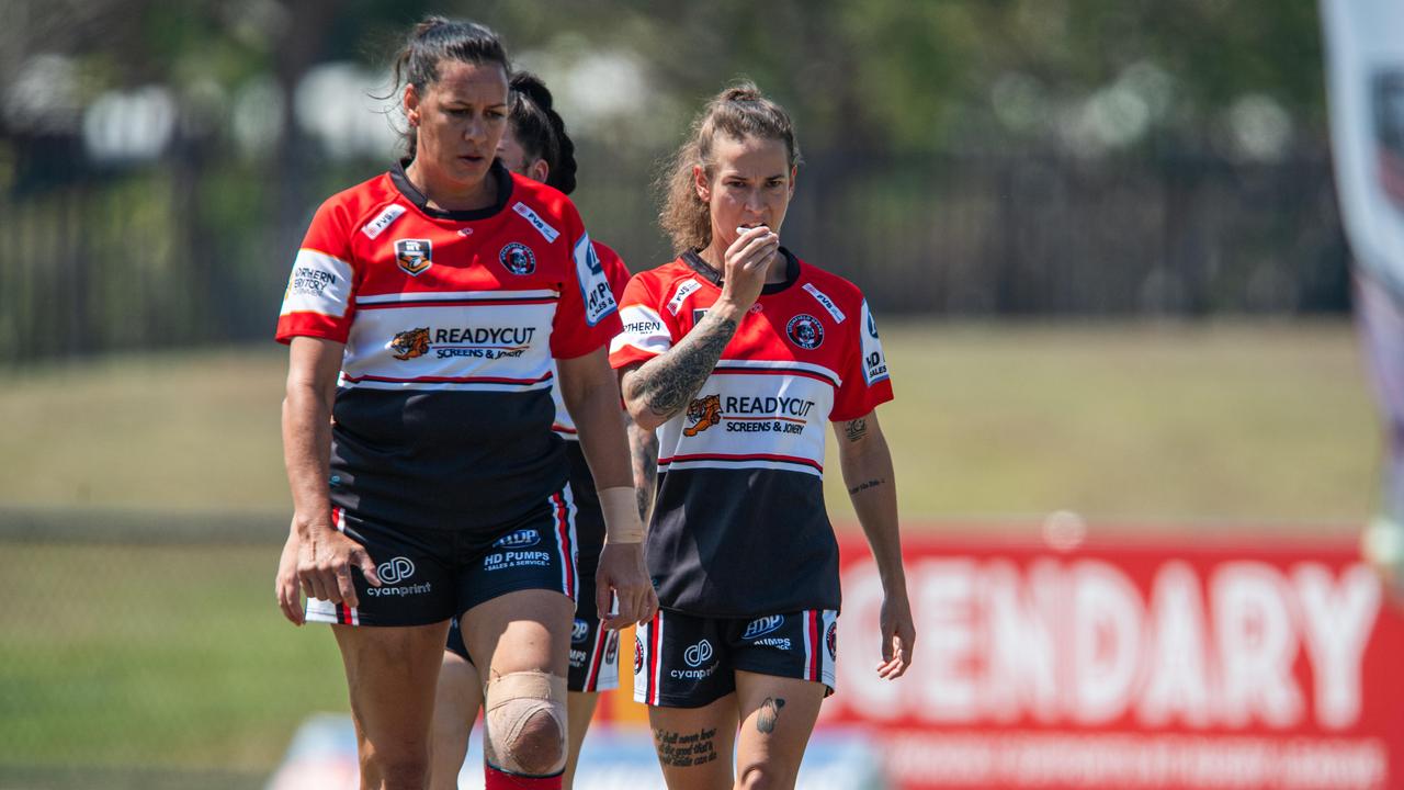 Melody Wehipeihana and Rhiannon Fecht as the Litchfield Bears take on the Northern Sharks in the 2023 NRL NT semi final. Picture: Pema Tamang Pakhrin