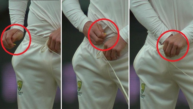 Cameron Bancroft attempts to hide the evidence.