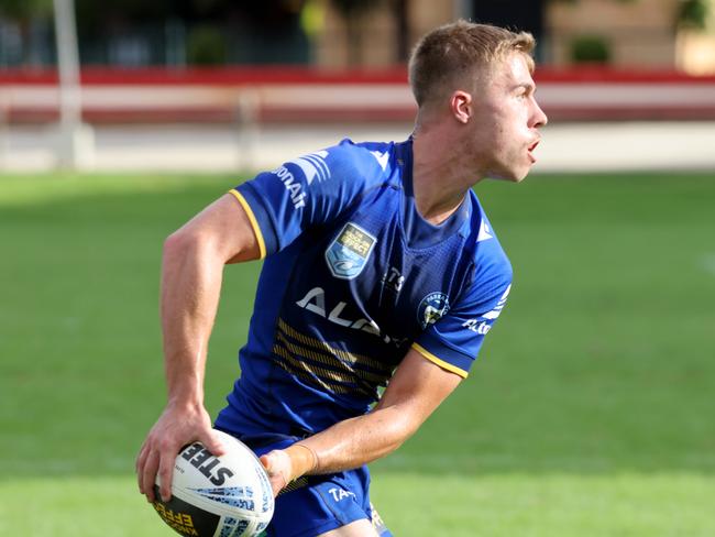 APRIL 21, 2024: Ethan Sanders pictured playing for the Eels against the Sydney Roosters in a reserve grade game at Wentworth Park, Glebe. Picture: Damian Shaw