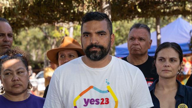 From top left Tyrone Garstone, Karen Mundien(hat), Sean Gordon, front left Rachel Perkins, Dean Parkin (Yes campaign Director of Voice) on day three of Garma Festival, on Sunday August 6. Picture: Pema Tamang Pakhrin