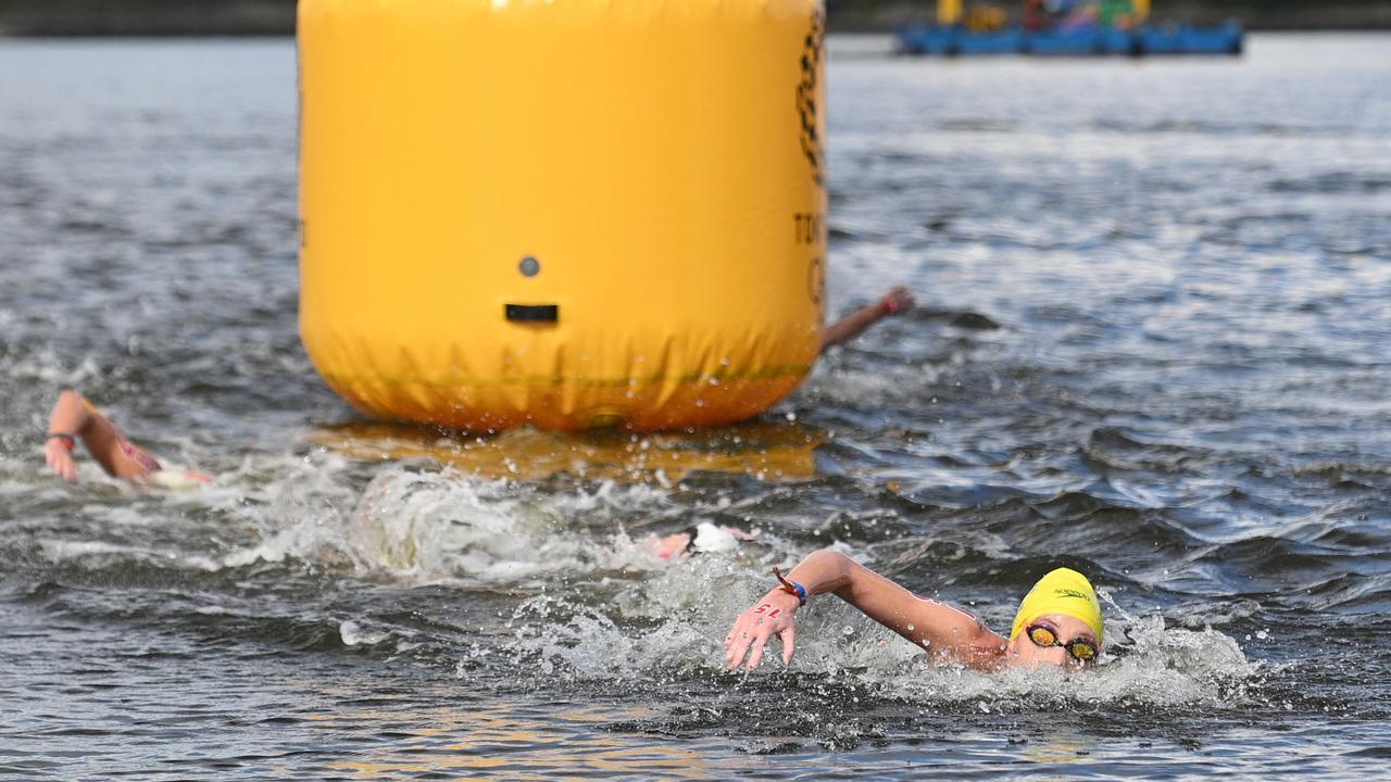 Australia's Kareena Lee in action during the women's 10km marathon swimming. Picture: AFP